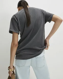 Grey Cotton Leopard Print T-Shirt