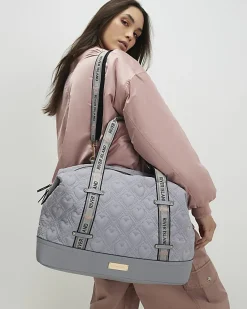 Grey Heart Quilted Holdall Bag