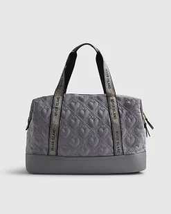 Grey Heart Quilted Holdall Bag