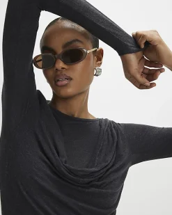 Grey Long Sleeve Drape Layered Top