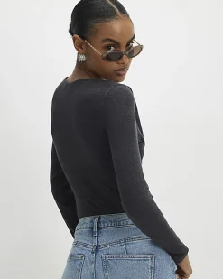 Grey Long Sleeve Drape Layered Top