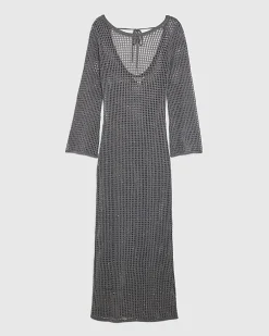 Grey Lurex Long Sleeve Maxi Beach Dress