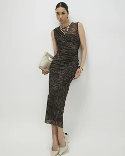 Grey Mesh Snake Print Sleeveless Maxi Dress