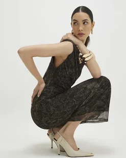 Grey Mesh Snake Print Sleeveless Maxi Dress