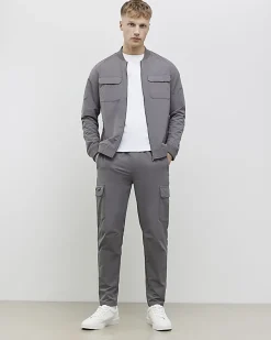 Grey Muscle Fit Bomber Jacket