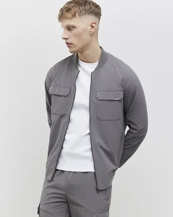 Grey Muscle Fit Bomber Jacket