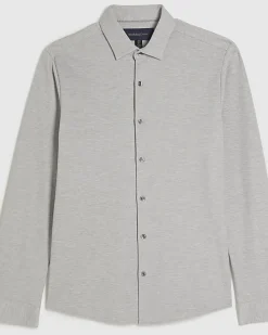 Grey Muscle Fit Pique Long Sleeve Shirt
