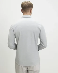 Grey Muscle Fit Pique Long Sleeve Shirt