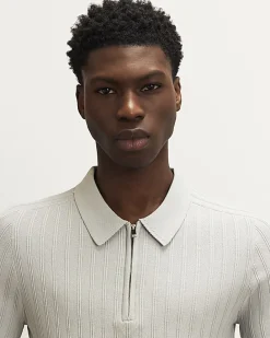 Grey Muscle Fit Ribbed Quarter Zip Polo Shirt