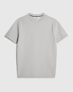 Grey Muscle Fit Zig Zag Textured T-Shirt