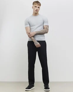 Grey Muscle Fit Zig Zag Textured T-Shirt