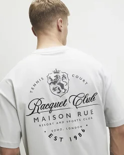 Grey Oversized Fit Racquet Club Crest T-shirt