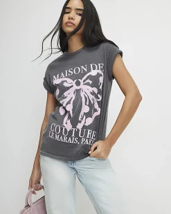 Grey Paris Polka Dot Bow Boyfriend T-shirt