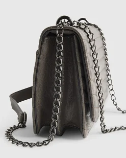 Grey Quilted Chain Shoulder Bag