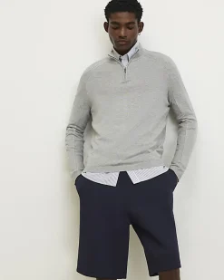 Grey Regular Fit Half Zip Jumper