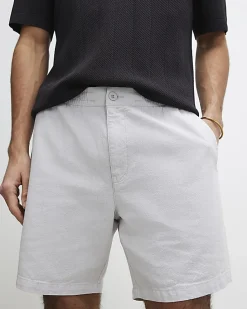 Grey Regular Fit Linen Blend Shorts