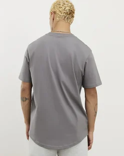 Grey Regular Fit Mid Weight Curve Hem T-shirt