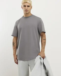 Grey Regular Fit Mid Weight Curve Hem T-shirt