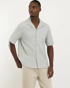 Grey Regular Fit Textured Short Sleeve Shirt