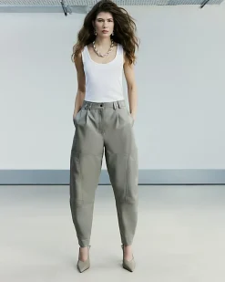 Grey RI Studio Leather Barrel Leg Trousers