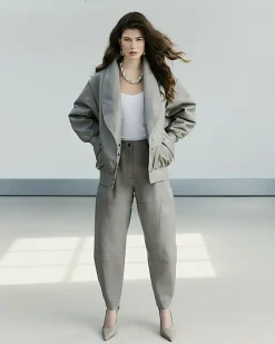 Grey RI Studio Leather Bomber Jacket