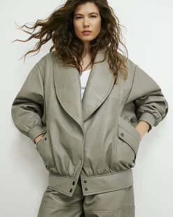 Grey RI Studio Leather Bomber Jacket
