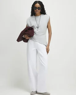 Grey Ruched Side Grown On Sleeve T-shirt