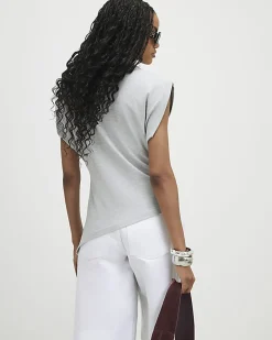 Grey Ruched Side Grown On Sleeve T-shirt