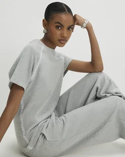 Grey Short Sleeve Cosy Whipstitch T-shirt