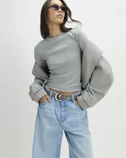 Grey Short Sleeve Cotton Fitted Top