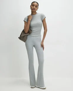 Grey Short Sleeve Fitted Ribbed Top