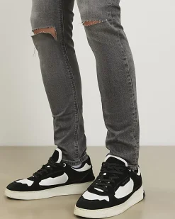 Grey Skinny Fit Ripped Stretch Jeans