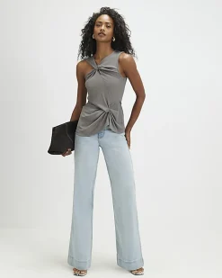 Grey Sleeveless Double Twist Top