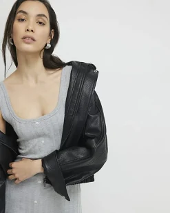 Grey Sleeveless Ribbed Button Midi Dress