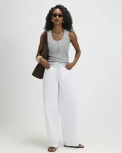 Grey Sleeveless Scallop Trim Tank Top