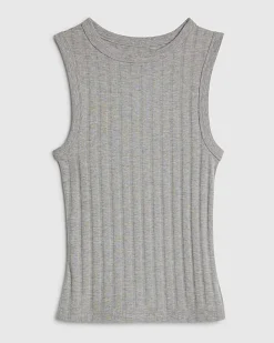 Grey Sleeveless Wide Ribbed Tank Top