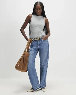 Grey Sleeveless Wide Ribbed Tank Top