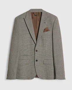 Grey Slim Fit Check Suit Jacket