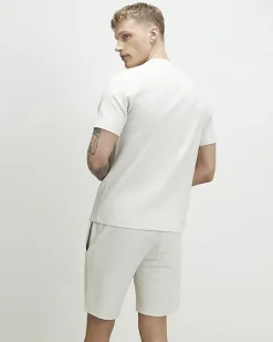Grey Slim Fit Jacquard Textured T-Shirt