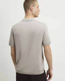 Grey Slim Fit Knitted Polo Shirt