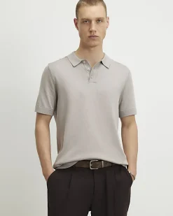 Grey Slim Fit Knitted Polo Shirt