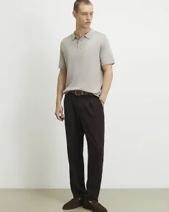 Grey Slim Fit Knitted Polo Shirt