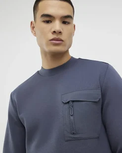 Grey Slim Fit Nylon Pocket Sweatshirt