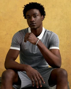 Grey Slim Fit Pinstripe Polo Shirt