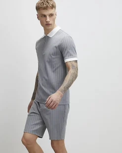 Grey Slim Fit Pinstripe Shorts