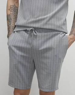Grey Slim Fit Pinstripe Shorts