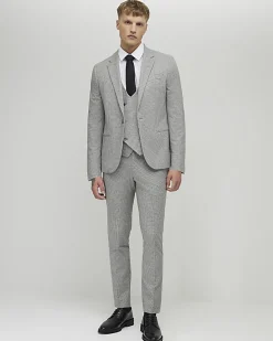 Grey Slim Fit Puppytooth Waistcoat