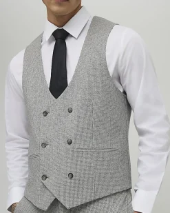 Grey Slim Fit Puppytooth Waistcoat