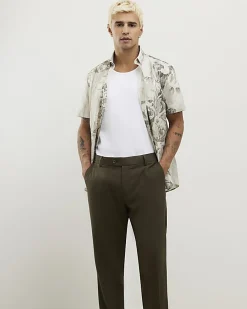 Grey Slim Fit Short Sleeve Floral Shirt