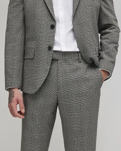 Grey Slim Fit Stretch Check Trousers